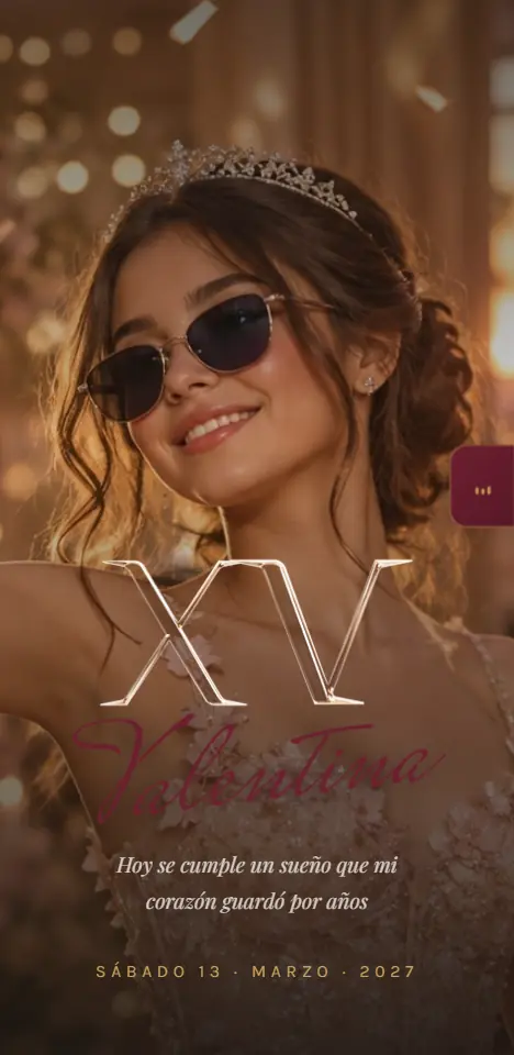 Demo de invitación digital para XV años, estilo burgundy