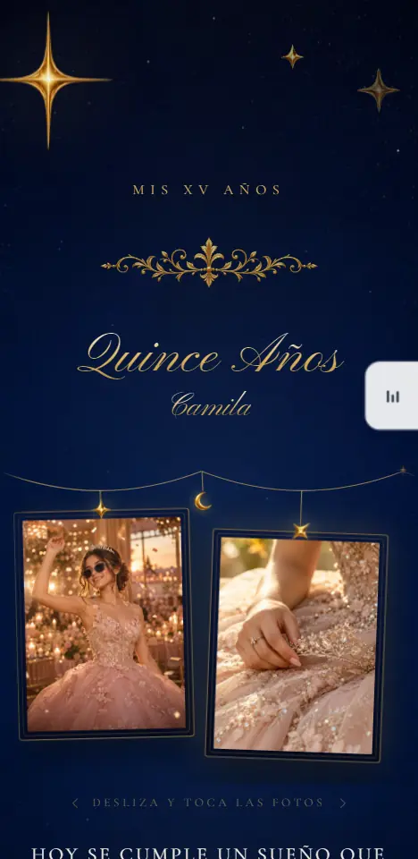 Demo de invitación digital para XV años, tema luna y estrellas