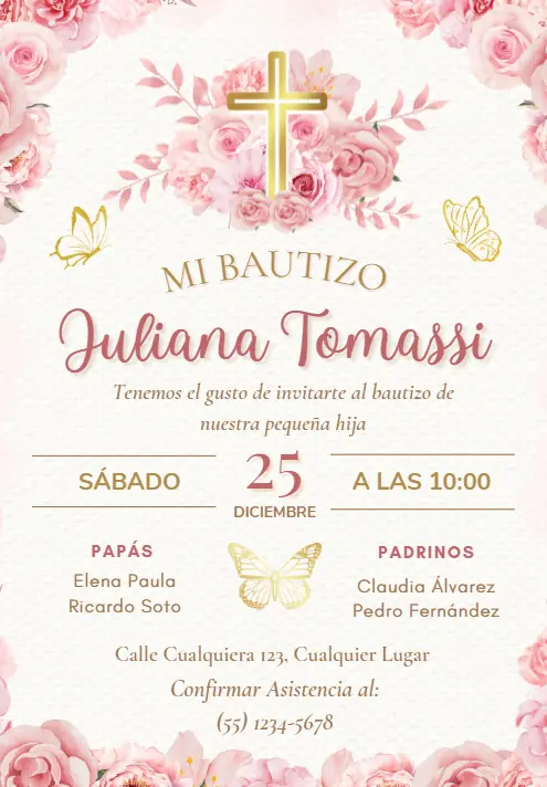 Diseño de invitación digital para bautizo