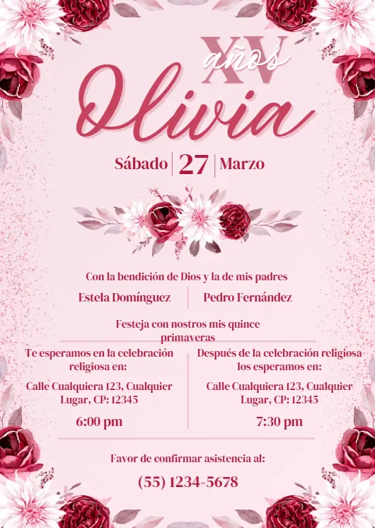 Diseño de invitación digital para XV años